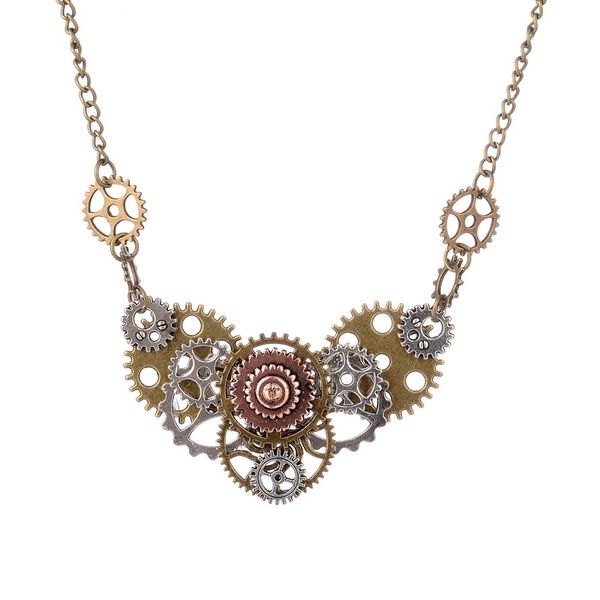 

2020 selling different gears hand connected diy steampunk necklace vintage fashion jewelry, Silver