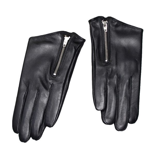 

pure sheepskin real genuine leather woman gloves short half palm red with zipper european version french elegance female mittens, Blue;gray