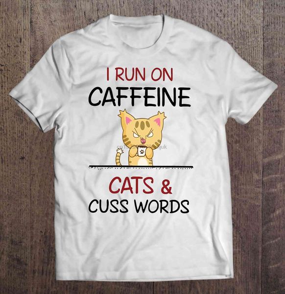 

мужчины тенниска i run on кофеин кошка кассы слово -white версия женщина футболка