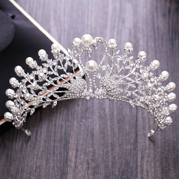 

gorgeous wedding tiara simulated pearls jewelry diadem shiny bridal crown rhinestone crystal hair jewelry sets big queen tiaras, Silver