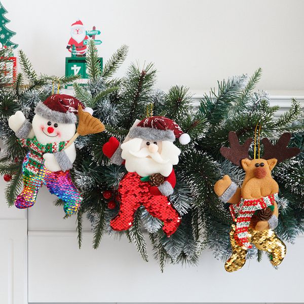 Lantejoula Natal Santa Pendant Virar Lantejoula Snowman Moose Árvore de Natal Pendant dos desenhos animados Decoração Hanging Xmas Ornament