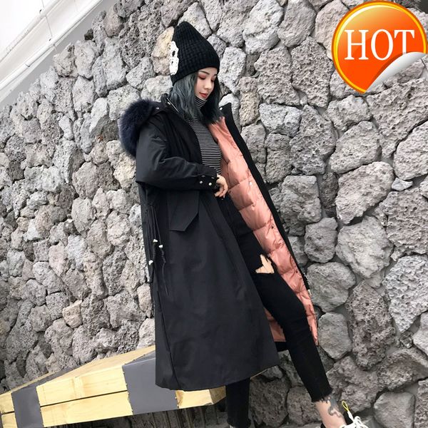 

women's down winter jacket korean style woman parkas puffer jackets female coats raccoon fur collar women's clothing wpy1014, Black