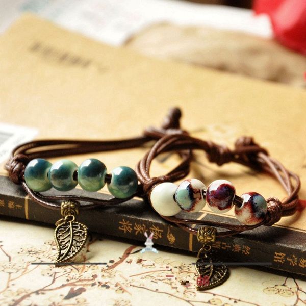 

jingdezhen handmade original ceramic bracelet women's national style colored ceramic bead bracelet, Golden;silver