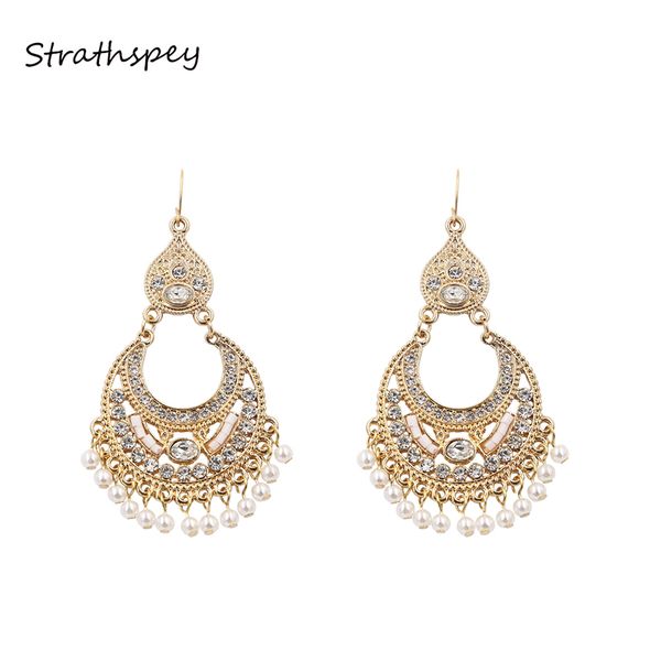 

strathspey luxury vintage tassel antique gold big rhinestone pearl earrings bijoux boucles d'oreilles europe noble style, Silver