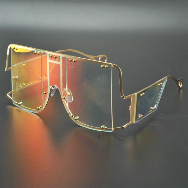 

2020 oversized square sunglasses women luxury flat one piece men sun glasses vintage rimless shade mirror uv400 fml, White;black