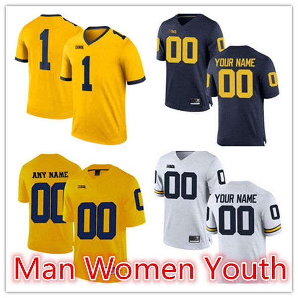 

custom michigan wolverines 2 shea patterson 1 nico collins 7 khaleke hudson 8 ronnie bell tom brady football jerseys any name number s-5xl, Black