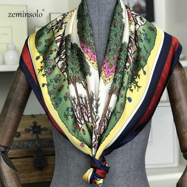 

scarves 100% silk scarf elegant fashion female style printed 90*90 cm square headscarf, Blue;gray