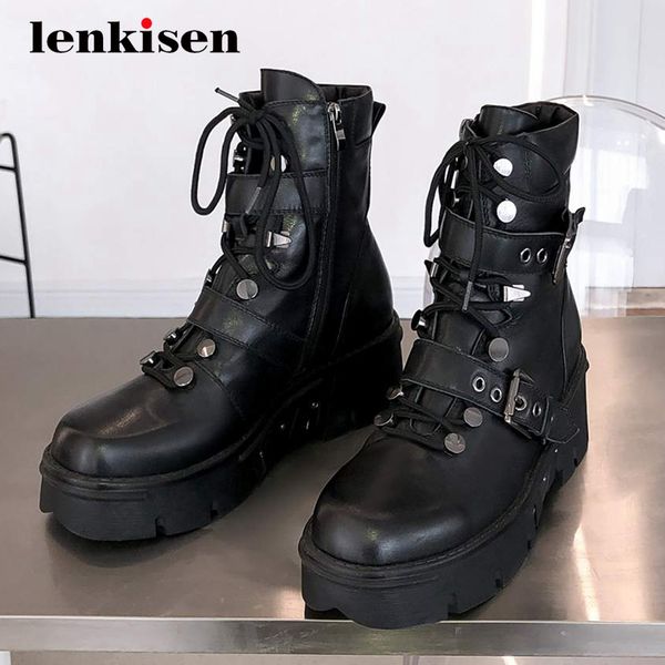 

boots lenkisen 2021 saling short real leather maiden round toe thick high heel zipper keep warm daily wear ankle l21, Black