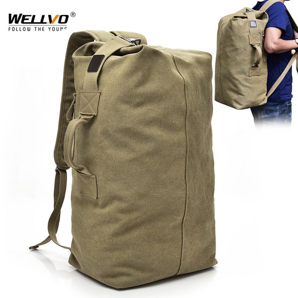 

men's canvas backpacks multi-purpose bucket mountaineering travel bag large shoulder bags men army trip foldable hand bag xa1934 200918