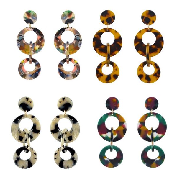 

4 colors fashion geometric circles round texture tortoiseshell long drop dangle earrings for women charming party jewelry 2020, Silver