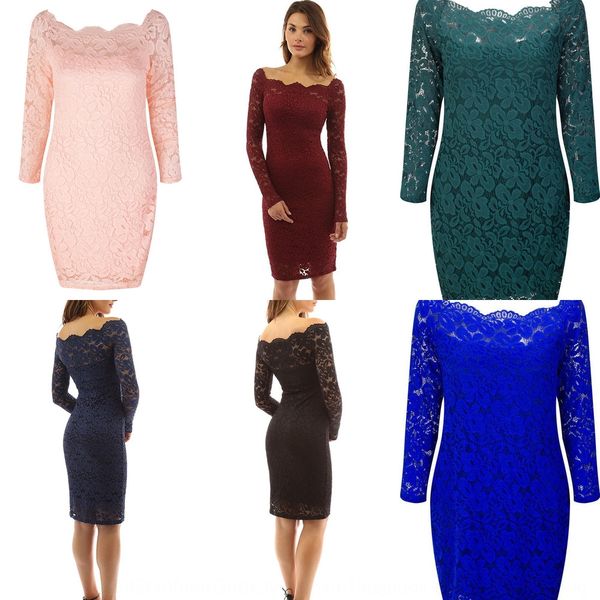 

2020 skirt lace one-step skirt summer new women's lace long sleeve slim one-step dress hilxg, Black;gray