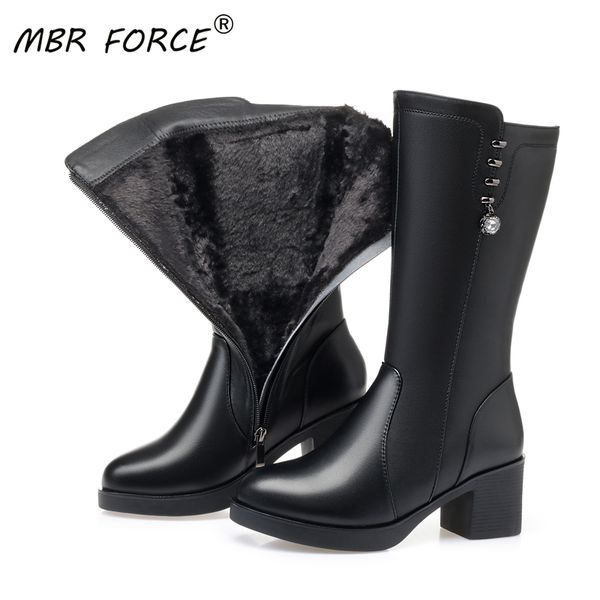 

mbr force waterproof women all wool winter mid calf boots female 2020 new snow boots fashion woman motorcycle, Black