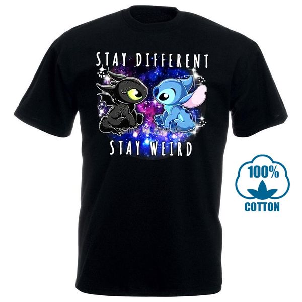 

stitch and toothless stay different stay weird t shirt black cotton men s 3xl