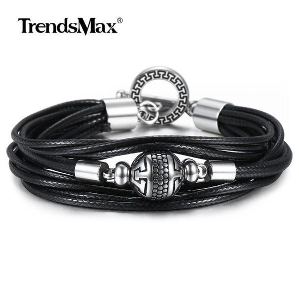 

unique design multi layered leather bracelet for men boys stainless steel bead charm vintage pulseira jewelry tbl010, Golden;silver