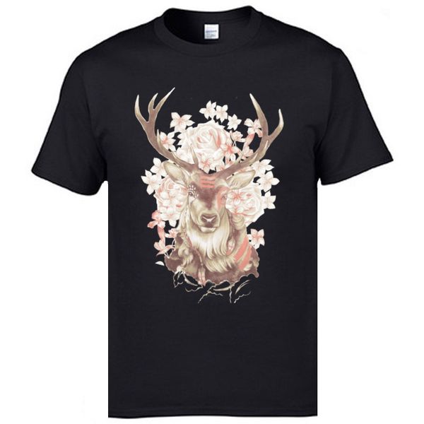 

reindeer stag of my dreams flower 100% cotton men short sleeve shirt funny summer t-shirts hip hop tees o-neck