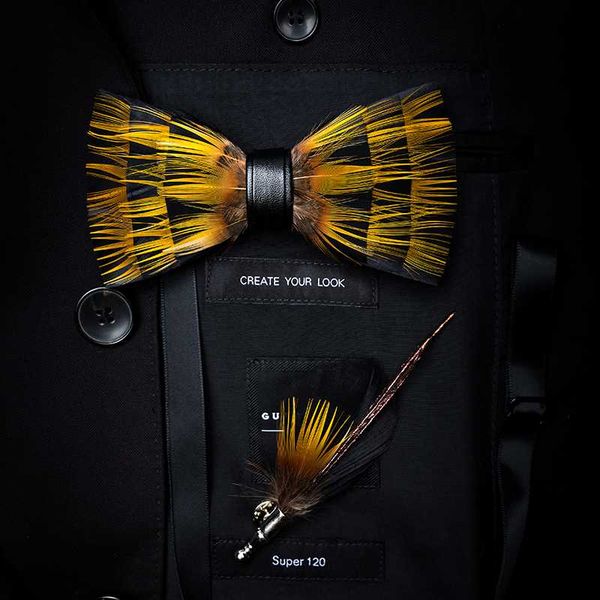 

new fashion men's male black feather full yellow silk 3 layer bow tie set wedding host banquet business travel, Blue;purple