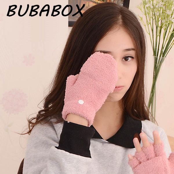 

girls coral velvet flip cover half finger winter hand warmer mittens dual-use warm keeper womans gloves 6 colors, Blue;gray