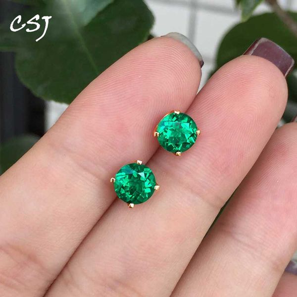 

csj solid 14k lab created colombia emerald "cce" earring fine jewelry for women lady gift, Golden;silver
