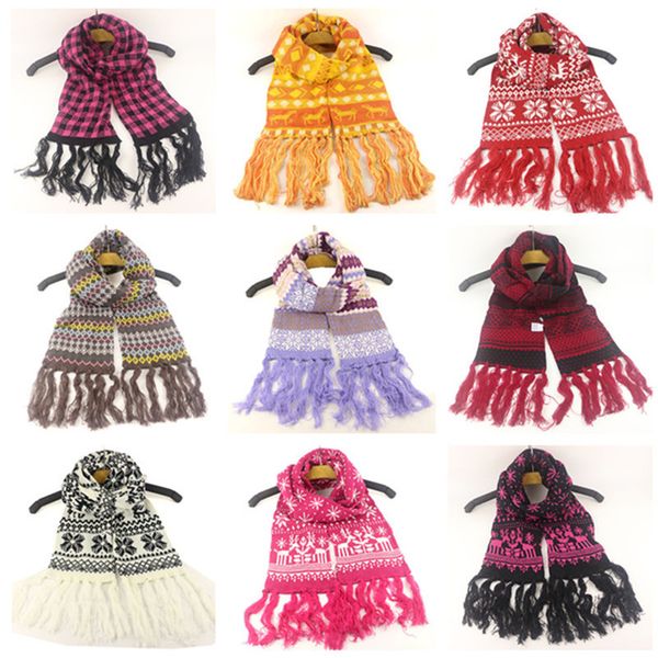 

зима теплая knit scarfves дети рождество снежинка printed шерстяной шарф жаккардовые переплетения шейный теплый обертывания плащ открытый sa, White