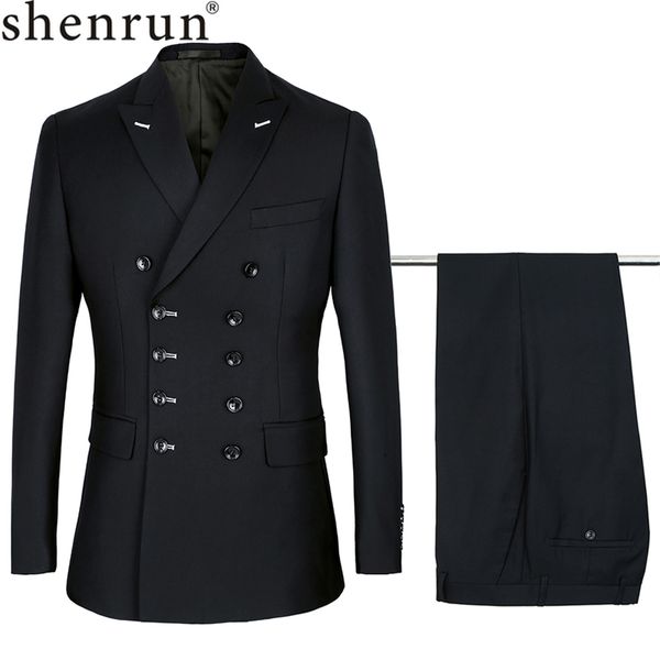 Shenrun ternos masculinos slim fit, novo terno fashion duplo breasted lapela azul marinho preto casamento noivo festa de baile fantasia skinny 200266h