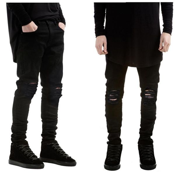 

New fashion men black jeans skinny ripped Stretch Slim west hip hop swag denim motorcycle biker pants Jogger