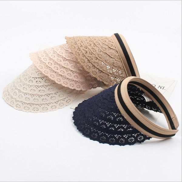 

wide brim hats 2021 women adjustable hat fashion solid lace empty summer beach holiday sun visor, Blue;gray