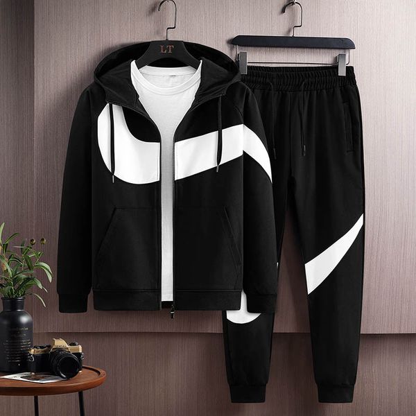 

мужское tracksuit осени моды мужчины спорт на открытом воздухе два частей костюмов повседневные мужчины с капюшоном активного костюма 4 цвет, Gray