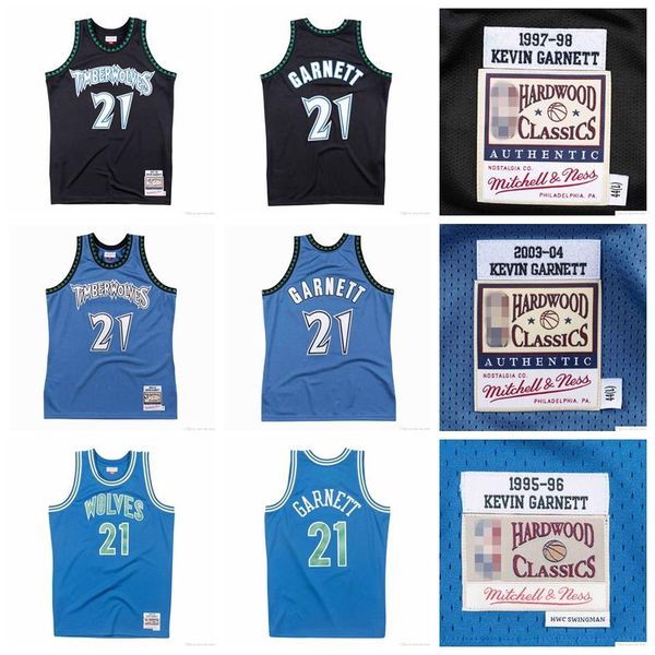 

men minnesota timberwolves kevin garnett mitchell & ness navy alternate 1995-96 1997-98 hardwoods classics authentic jersey, Black