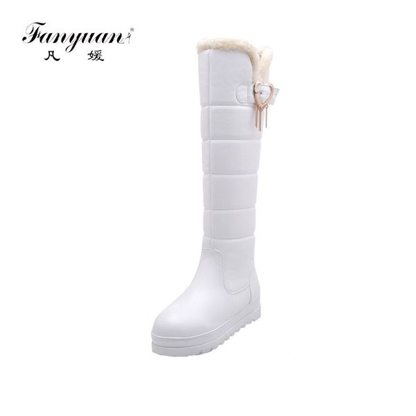 

fanyuan women plush fur knee high boots keep warm winter snow boots thick sole platform shoes woman footwear size 32-43, Black