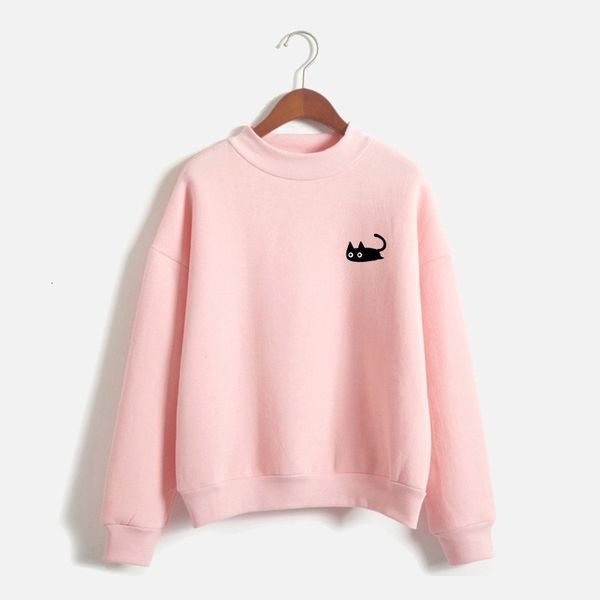 

2020 autumn cartoon cat print hoodies women harajuku sweatshirt pink pullover hoodies female kawaii o-neck streetwear pullover, Black