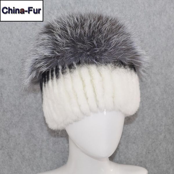 

outdoor women warm soft genuine rex fur hat knitted natural real sliver fur caps winter real beanies hats, Blue;gray