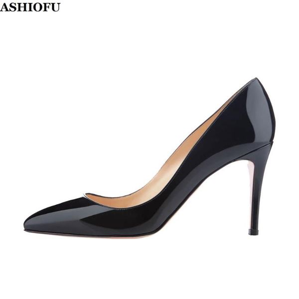 

ashiofu handmade new women's high heel pumps digalleily party office dress slip-on shoes 8cm stiletto evening fashion pump shoes, Black