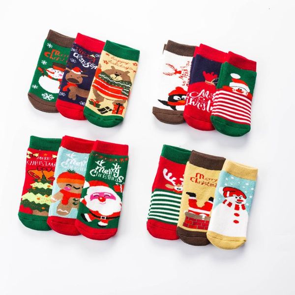 

3 pair christmas socks cotton baby girls boys socks autumn winter christmas strip cartoon causual skarpetki 1-4y, Pink;yellow