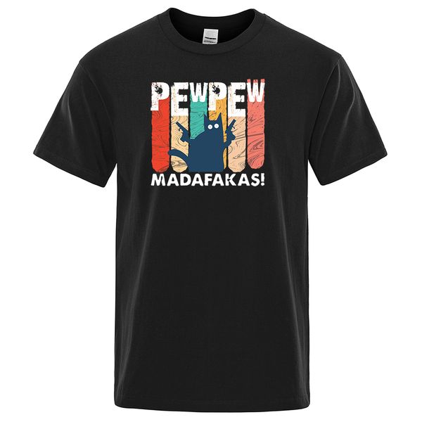 

pew pew madafakas tshirt мужчины новизна забавный кот с коротким рукавом топы vintage summer тис рубашки harajuku футболки crew neck одежда
