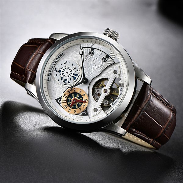 

wristwatches relogio masculino pagani design watch men tourbillon automatic self-wind mechanical steel watches orologio automatico, Slivery;brown