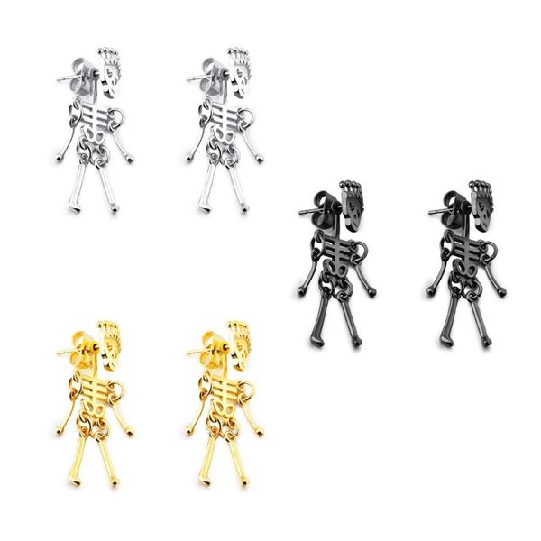 

domineering men's earrings titanium steel skull neutral earrings vintage skeleton couple, Golden;silver