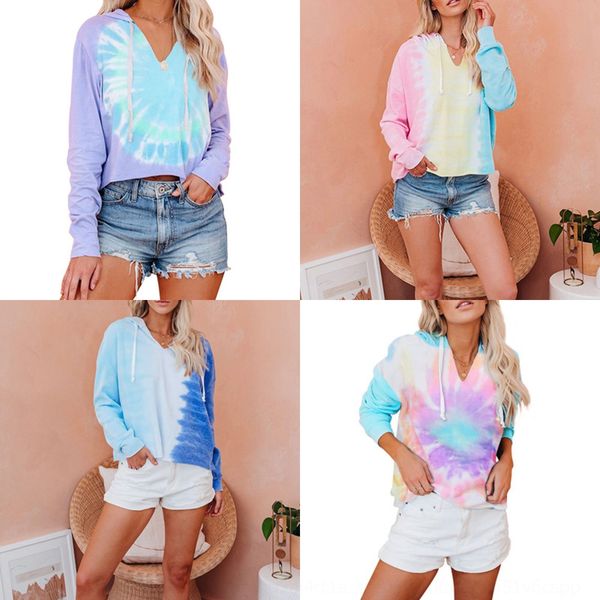 

2020 autumn and sweater winter new women's tie-dyed hooded sweater loose gradient color long sleeve jxckt, Black