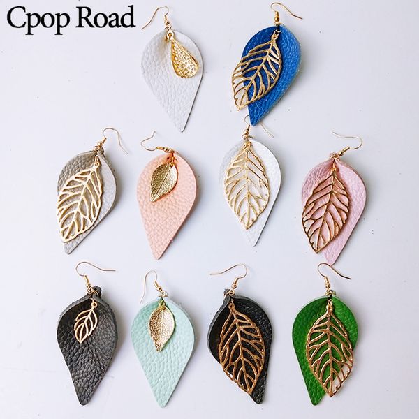 

dangle & chandelier cpop 18 pattern copper real leather earrings fashion plant big leaf pendant earring trendy birthday gift girl christmas, Silver