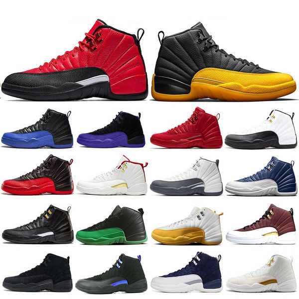 

12 12s mens basketball shoes indigo university-gold bulls flu game wings 12s reverse taxi dark concord sports trainers sneakers shoes 7-13