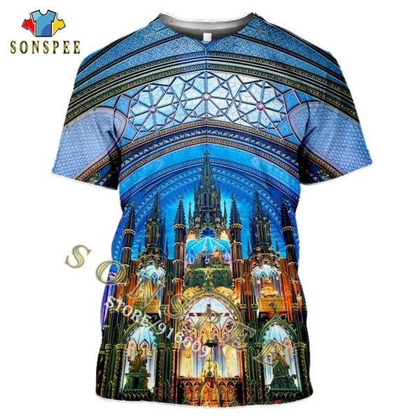 

church building summer 3d print shirts plus size oversized hippie men clothing