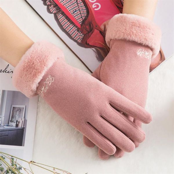 

cuhakci women mittens suede touched screen gloves winter female double thick plush wrist warm cashmere mittens driving glove, Blue;gray