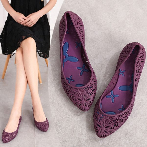 

новый 2020 женщины выдалбливают flat осень желе обувь shallow скольжению на ladies soft мокасины flower comfort повседневная мода пляжная об, Black