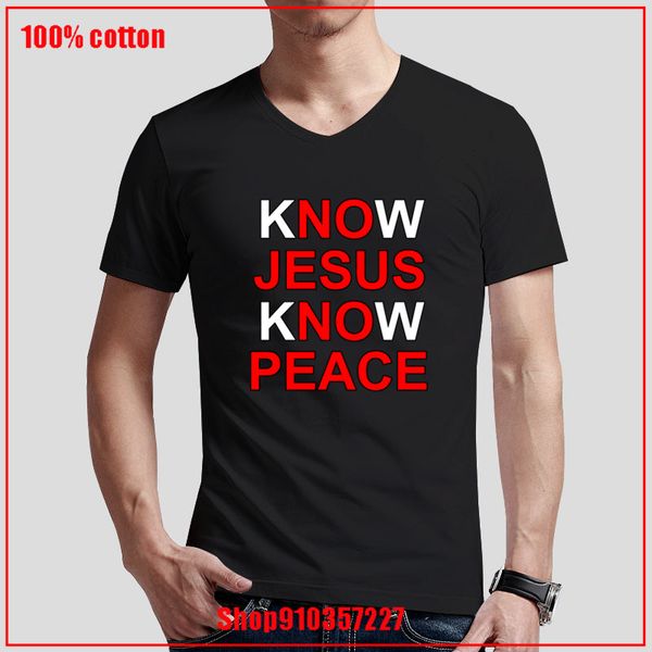 

know jesus know peace white v-neck charismatic guy color diversified couple t-shirts cozy and breathable party t-shirts