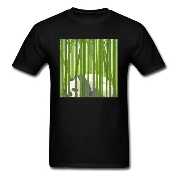

sleeping panda in bamboo forest 2018 men t-shirt black fresh green drawing cartoon tee shirt casual clothing