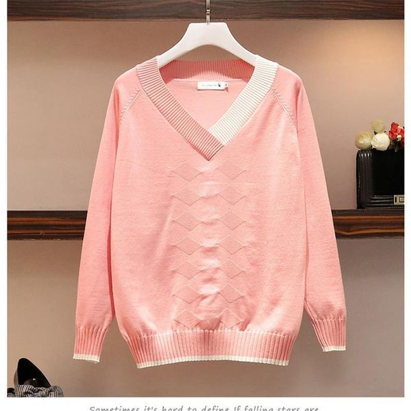 

2019 v-neck autumn women pullover sweaters loose casual pull female fall sweaters winter sweaters drop shipping, White;black