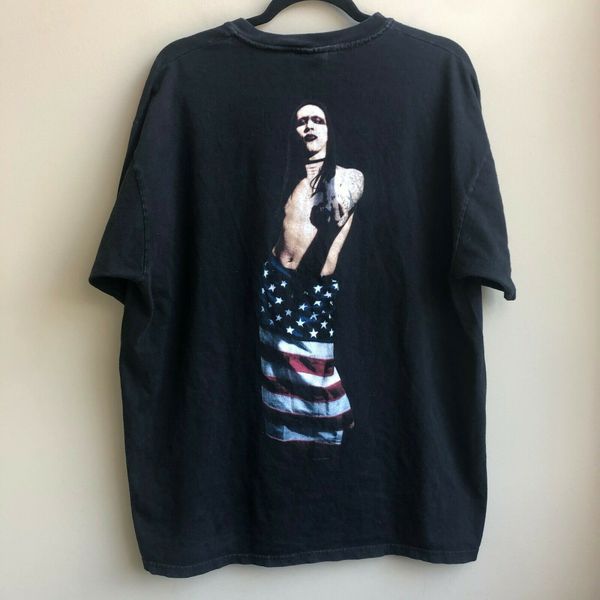

vtg marilyn manson hello my name is t shirt sz xl double sided 1997 rare mm tag men's o-neck printed tee shirt