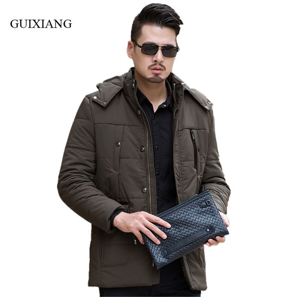 

new arrival style men boutique parkas business casual solid thick hat detachable men's loose cotton pad jacket large size l-6xl, Black
