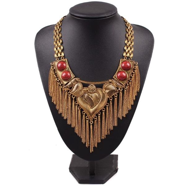 

2020 new arrival design fashion brand tassel necklace vintage alloy chunky statement heart pendant chain necklace for women, Silver