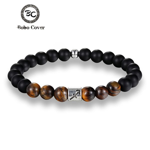 

12 zodiac signs 8mm tiger eye stone beads bracelets vintage constellation horoscope elastic bracelets for men women jewelry, Red;blue