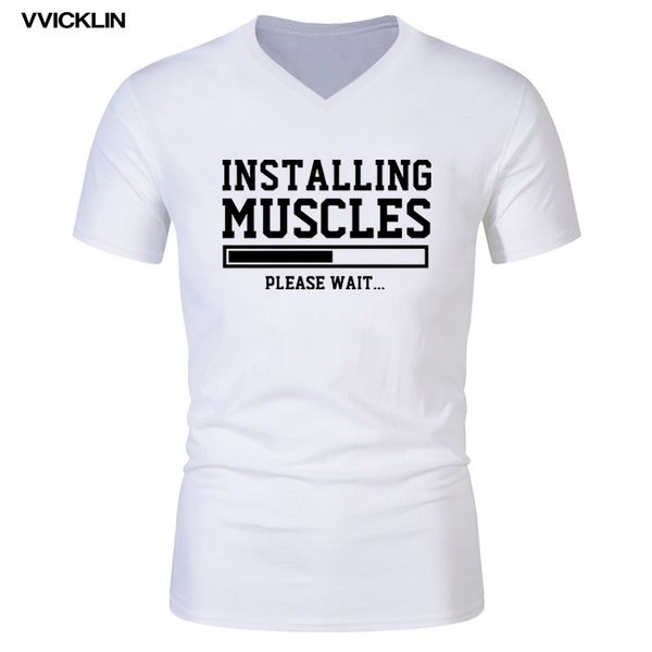 

new arrival installing muscles funny print men's t shirts cotton short sleeve v-neck tshirt plus size streetwear